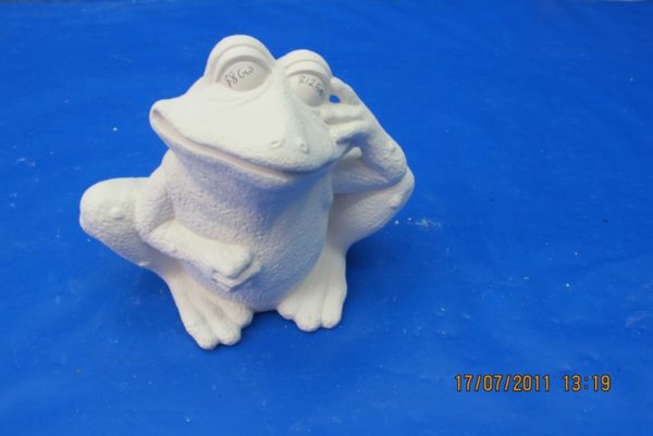scioto 3319 medium goofy frog scratch head (FR 77) 6"T  bisqueware