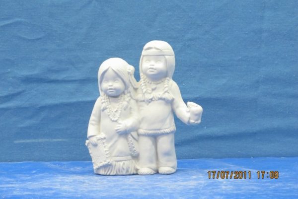 kimple 2713 sept  twins indian kids  4.1/2"H  bisqueware
