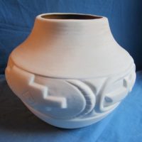VASE 84 Large aztec urn 21cmH,26cmW bisqueware
