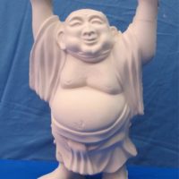 arnels 569  large ho tei buddha hands up 18"H,10.25"W  bisqueware