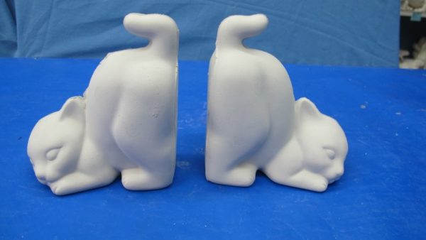smooth cat bookends  bisqueware