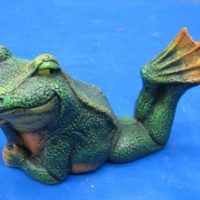 nowells 2980 attitude frog lying on front thinking (FR 116)  bisqueware