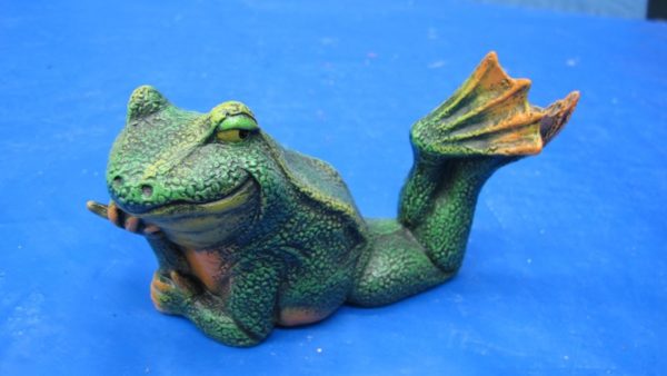 nowells 2980 attitude frog lying on front thinking (FR 116)  bisqueware