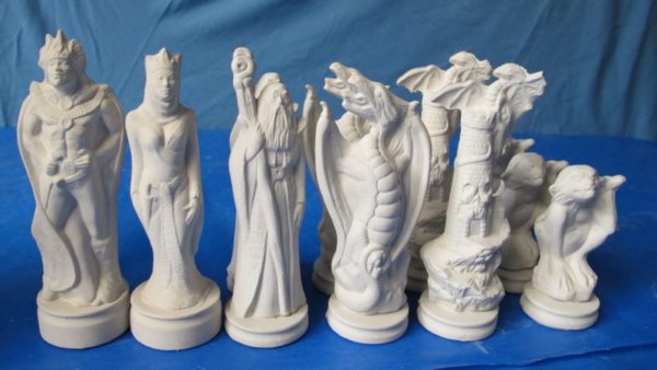 doc holiday 1249,1250,1251,1252,1253 chess set evil side   bisqueware